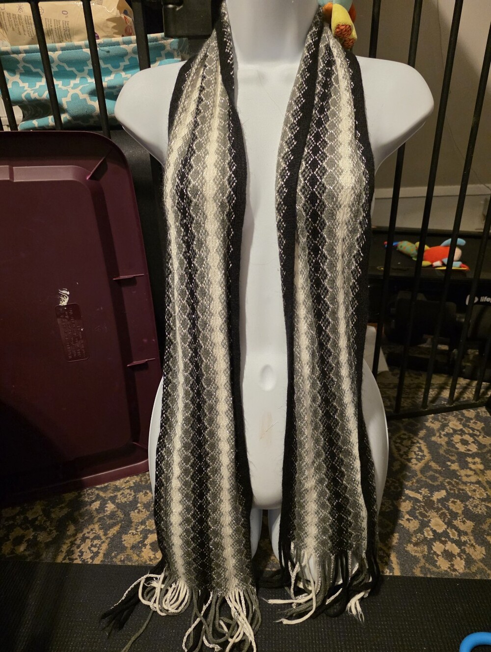Women's Scarf Black, White And Silver